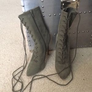Olive Green Lace Up Booties